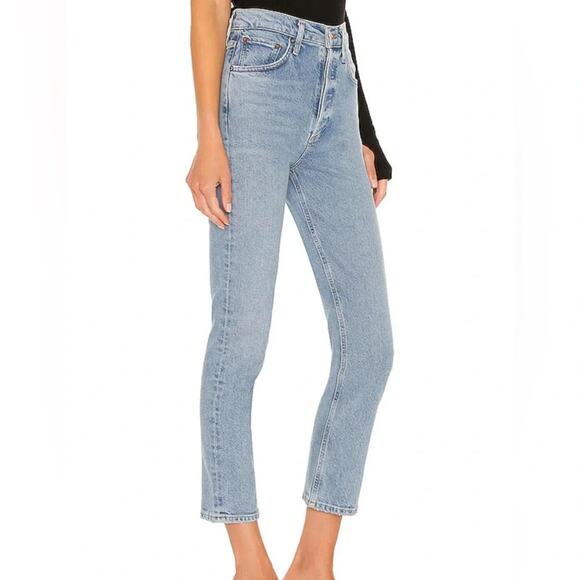 Agolde Riley High Rise Straight Crop Button Fly Jeans in Shiver Size 24 - Picture 2 of 10